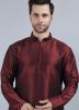 Maroon Readymade Plain Mens Kurta