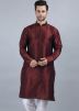Maroon Readymade Plain Mens Kurta