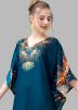 Teal Blue Digital Print Kaftan In Crape