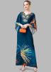 Teal Blue Digital Print Kaftan In Crape