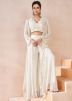 White Embroidered Jacket Style Top Bottom Set