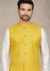 Off White Kurta Pajama & Printed Nehru Jacket