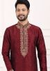 Maroon Embroidered Kurta Pajama