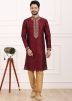 Maroon Embroidered Kurta Pajama