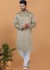 Beige Sequins Embroidered Kurta Pajama