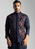 Navy Blue Thread Embroidered Nehru Jacket