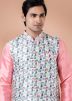 Pink Kurta Pajama With Men Printed Jacket