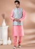 Pink Kurta Pajama With Men Printed Jacket