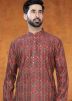 Maroon Printed Jacqaurd Kurta Pajama