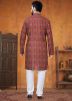Maroon Printed Jacqaurd Kurta Pajama