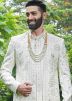 Off White Embroidered Sherwani Set