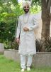 Off-White Sequin Work Sherwani Set In Silk