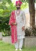 Off-White Embroidered Silk Sherwani Set