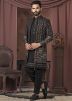 Black Jacket Style Men Kurta Pant In Thread Work