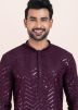 Purple Sequins Work Men Kurta Pajama