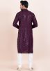 Purple Sequins Work Men Kurta Pajama