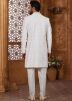Off White Embroidered Sherwani Set