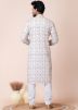 White Printed Readymade Kurta Pajama