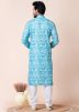 Blue Men Printed Readymade Kurta Pajama