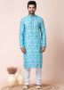 Blue Men Printed Readymade Kurta Pajama