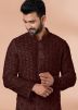 Maroon Sequin Work Men Kurta Pajama