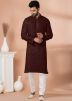 Maroon Sequin Work Men Kurta Pajama