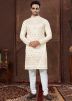 Cream Sequin Work Men Kurta Pajama