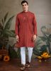 Rust Orange Mirror Work Kurta For Men