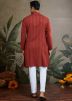 Rust Orange Mirror Work Kurta For Men