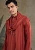 Rust Orange Mirror Work Kurta For Men