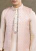 Off White Mirror Work Kurta With Nehru Jacket