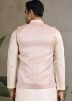 Off White Mirror Work Kurta With Nehru Jacket
