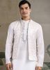 White Mirror Work Kurta With Nehru Jacket