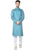 Indian Wedding Clothes for Men: Buy Readymade Blue Linen Kurta Pajama Set Online