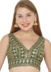 Green V Neck Saree Blouse