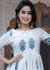 White Readymade Block Printed Kurta Pant Set