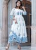 White Readymade Block Printed Kurta Pant Set