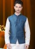 Buy Navy Blue Linen Readymade Nehru Jacket Online Shopping USA UK