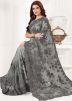 Embroidered Grey Saree With Blouse
