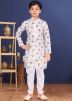 White Printed Readymade Kurta Churidaar Set