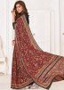 Maroon Digital Print Crape Saree With Blouse