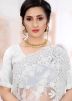 White Net Embroidered Heavy Border Saree