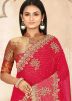 Peach Hand Work Saree In Georgette