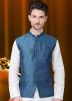 Blue Linen Readymade Nehru Jacket