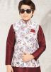 Readymade Maroon Kurta Pajama With Printed Jacket