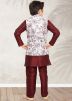 Readymade Maroon Kurta Pajama With Printed Jacket