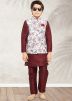Readymade Maroon Kurta Pajama With Printed Jacket