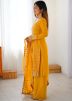 Yellow Georgette Palazzo Suit With Thread Work
