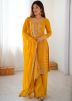 Yellow Georgette Palazzo Suit With Thread Work