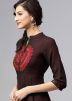 Readymade Brown Embroidered Front Slit Kurta Set